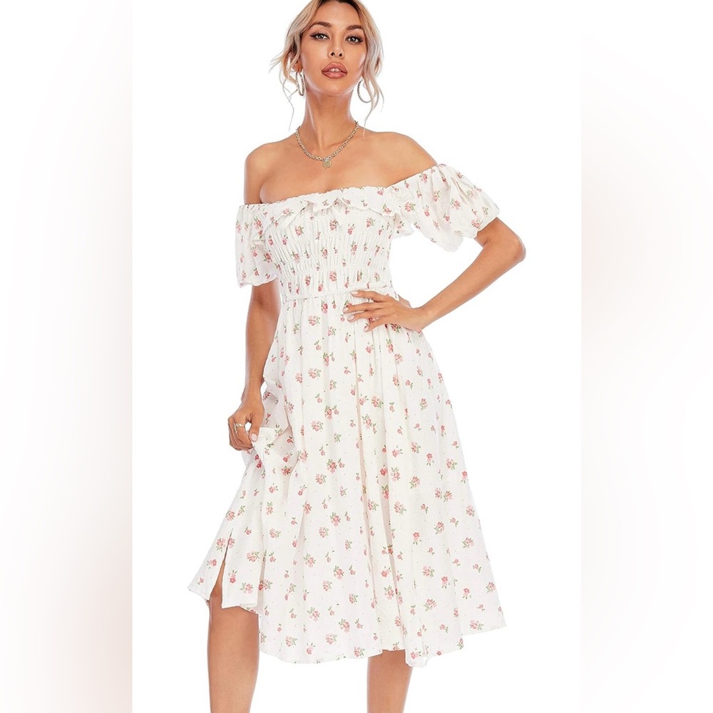 Floral Off-Shoulder White Dress